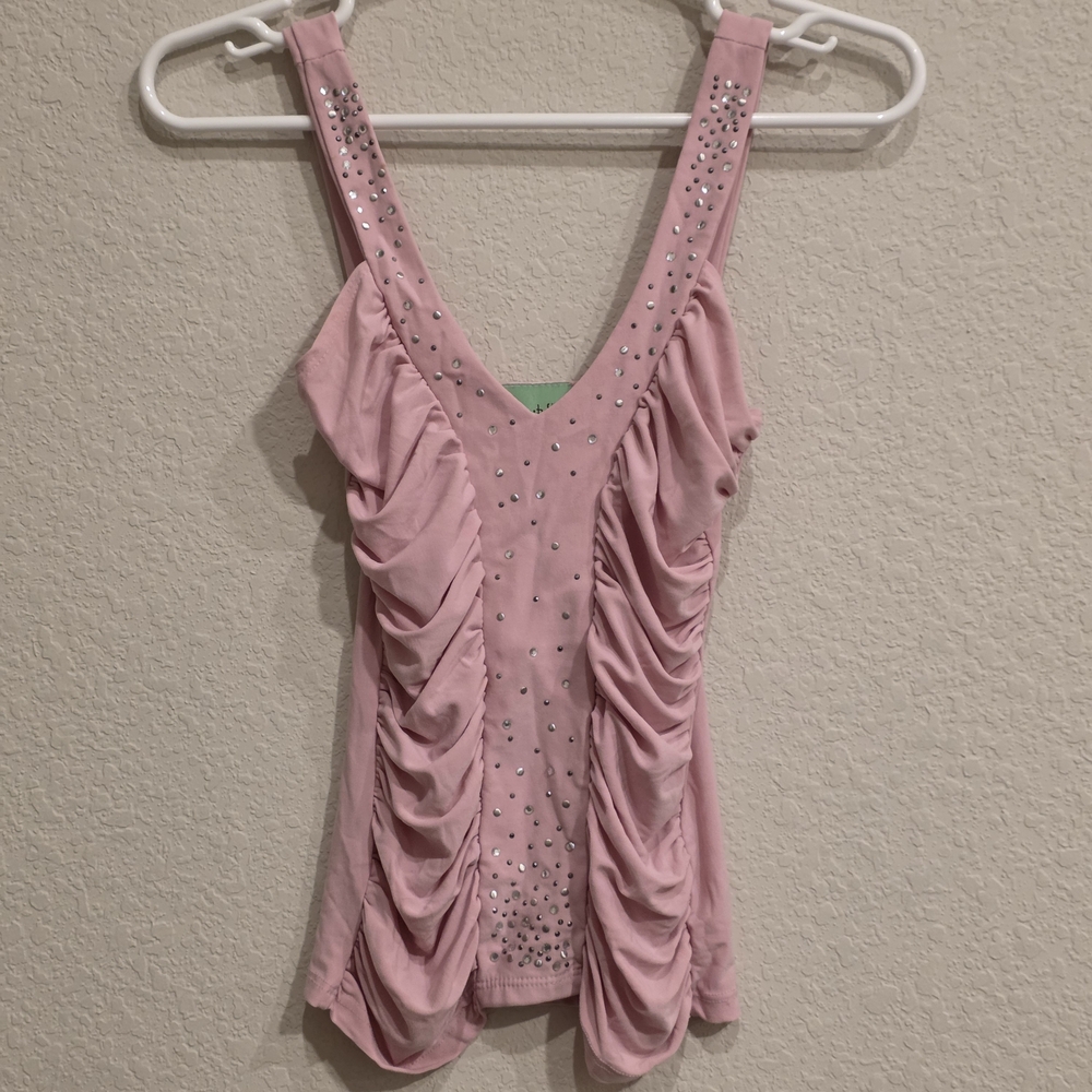 To the Max Pink Ruched Tank with Stud Embellishments